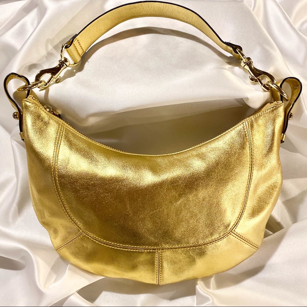 Gold Metallic Leather Ralph Lauren Handbag Purse